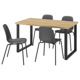 SKÅLSTA table and 4 chairs, oak effect U-shaped black-grey/plastic black tubular metal/black-grey, 140x80 cm