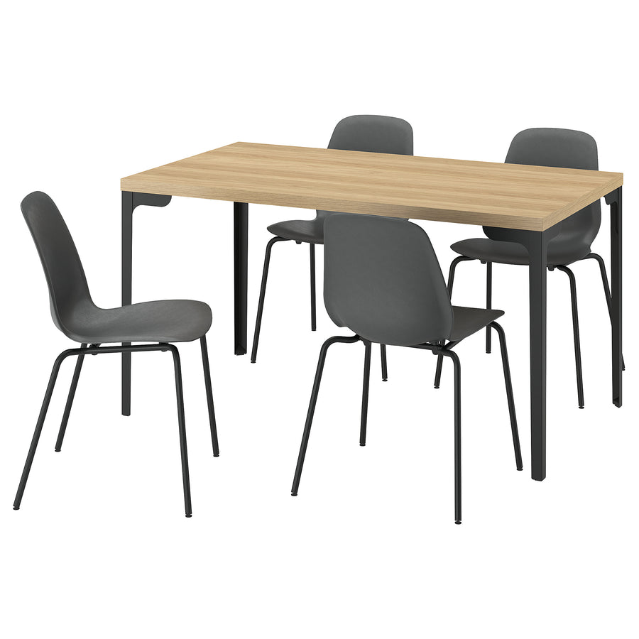 SKÅLSTA table and 4 chairs, oak effect straight black-grey/plastic black tubular metal/black-grey, 140x80 cm