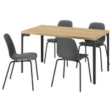 SKÅLSTA table and 4 chairs, oak effect straight black-grey/plastic black tubular metal/black-grey, 140x80 cm