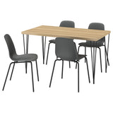 SKÅLSTA table and 4 chairs, oak effect hairpin black-grey/plastic black tubular metal/black-grey, 140x80 cm