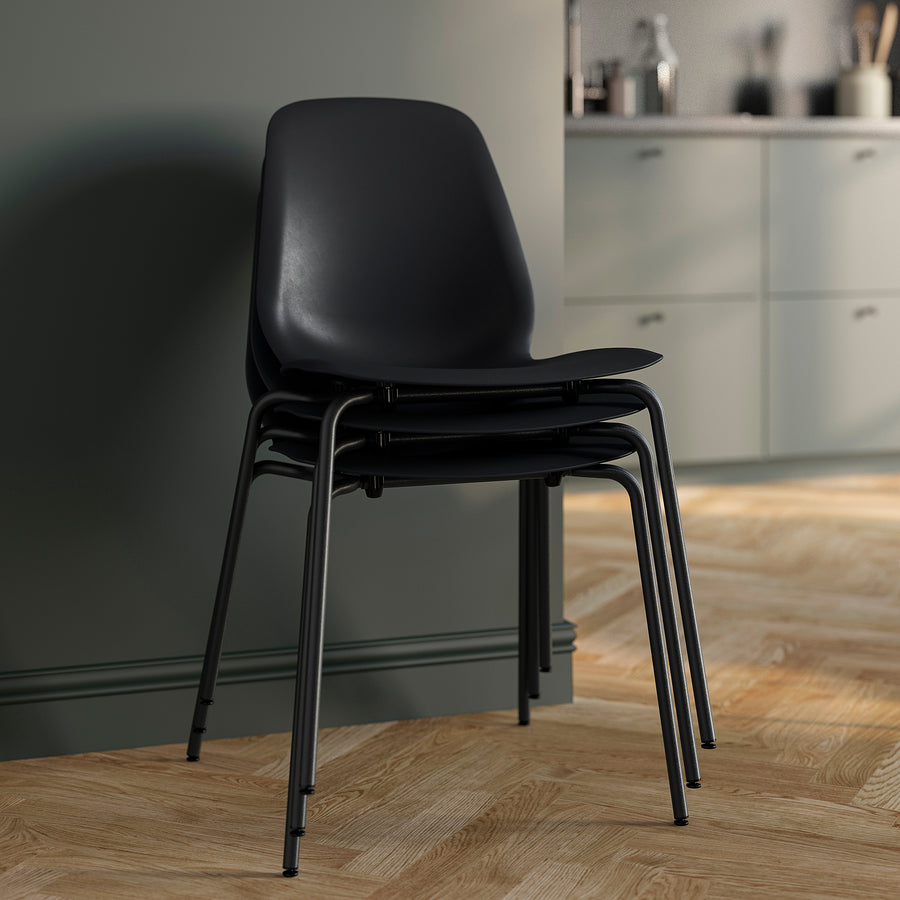 SKÅLSTA table and 4 chairs, oak effect hairpin black-grey/plastic black tubular metal/black-grey, 140x80 cm
