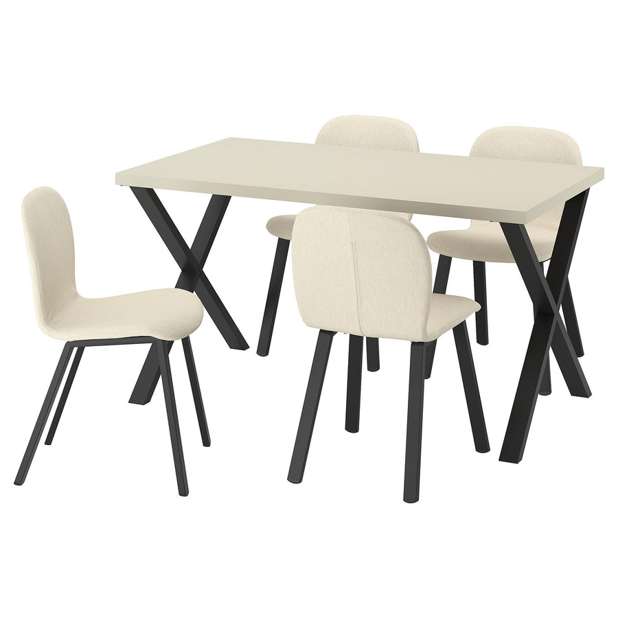 SKÅLSTA table and 4 chairs, light grey-beige X-shaped black-grey/Knäbäck beige profiled metal/black-grey, 140x80 cm