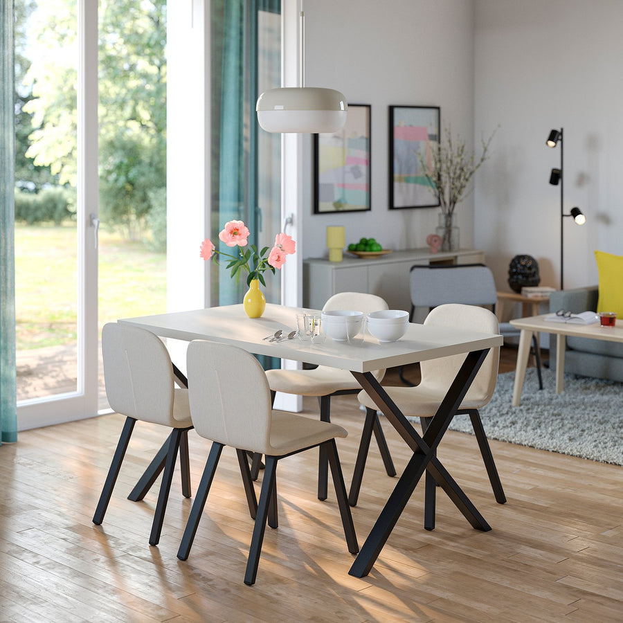 SKÅLSTA table and 4 chairs, light grey-beige X-shaped black-grey/Knäbäck beige profiled metal/black-grey, 140x80 cm