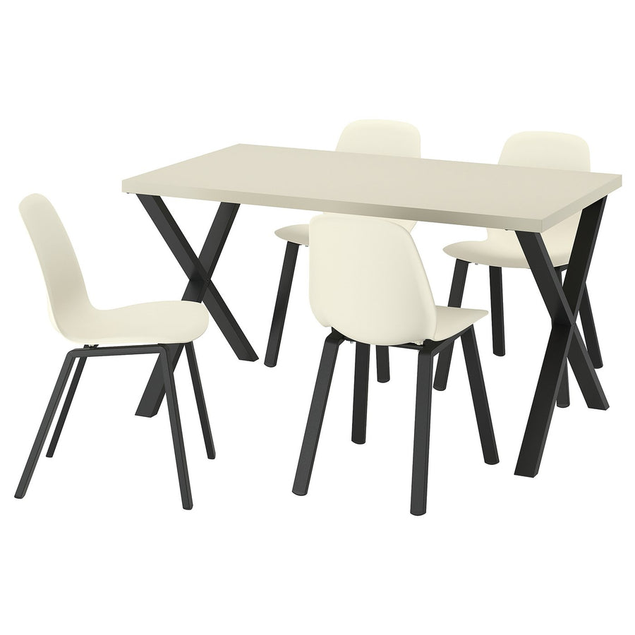 SKÅLSTA table and 4 chairs, light grey-beige X-shaped black-grey/plastic beige profiled metal/black-grey, 140x80 cm