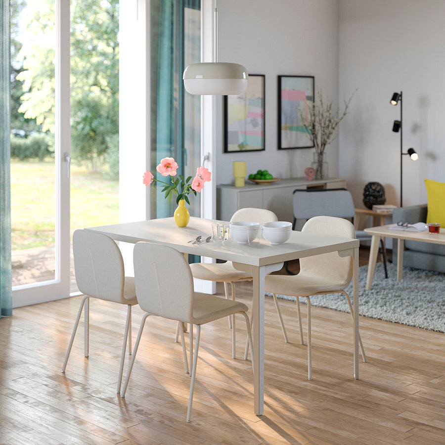 SKÅLSTA table and 4 chairs, light grey-beige straight light grey-beige/Knäbäck beige tubular metal/light grey-beige, 140x80 cm
