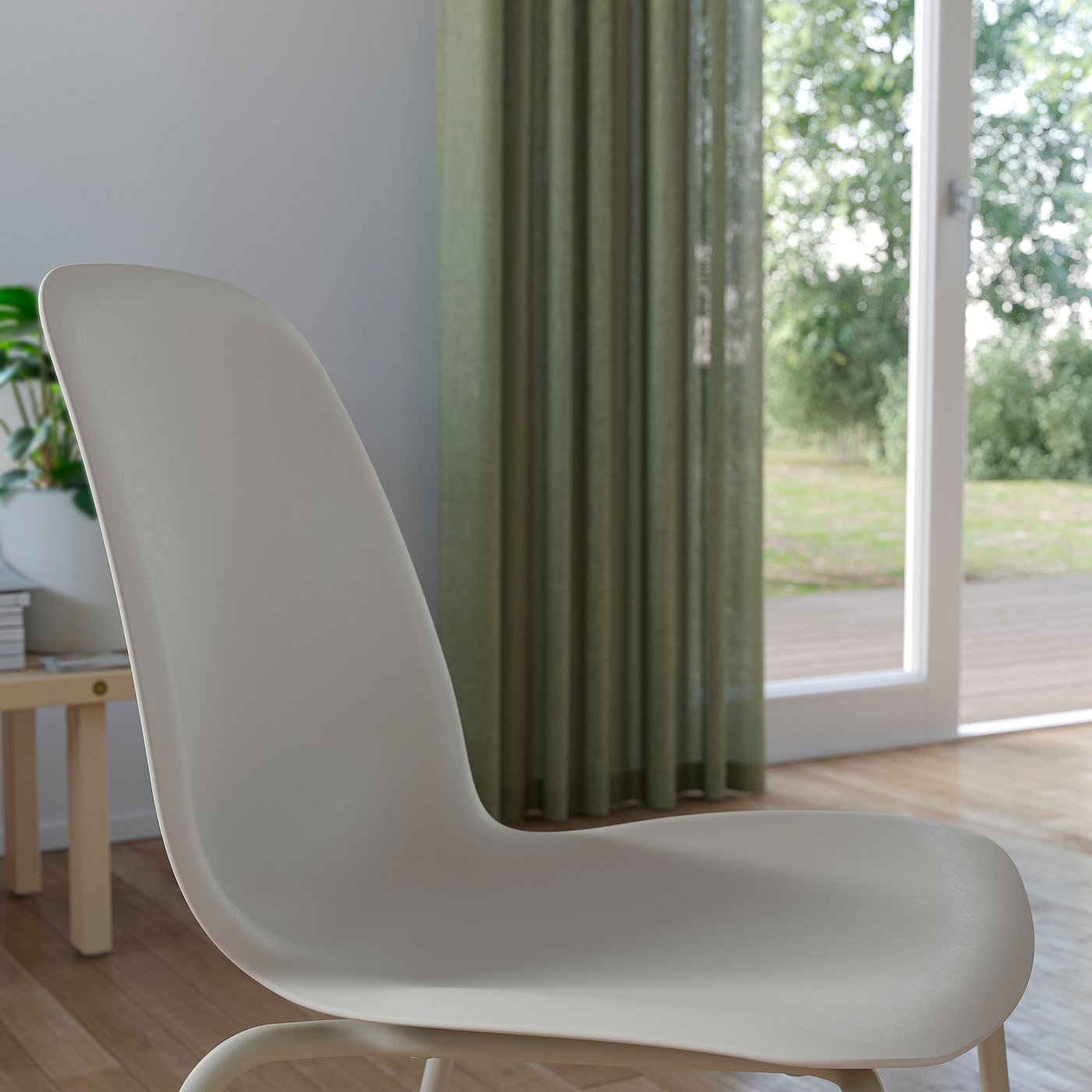 SKÅLSTA table and 4 chairs, light grey-beige straight light grey-beige/plastic beige tubular metal/light grey-beige, 140x80 cm