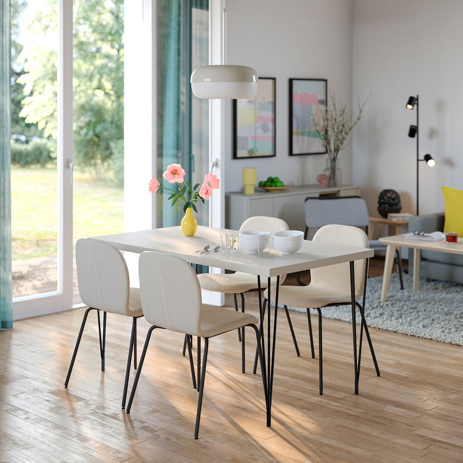 SKÅLSTA table and 4 chairs, light grey-beige hairpin black-grey/Knäbäck beige tubular metal/black-grey, 140x80 cm