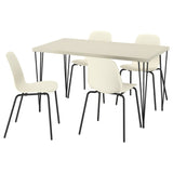 SKÅLSTA table and 4 chairs, light grey-beige hairpin black-grey/plastic beige tubular metal/black-grey, 140x80 cm
