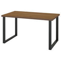 SKÅLSTA table, walnut effect/U-shaped black-grey, 140x80 cm