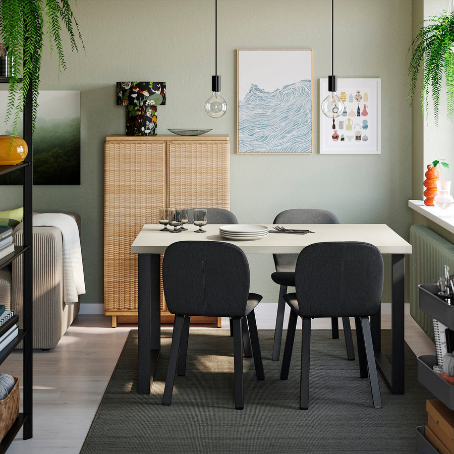 SKÅLSTA table, light grey-beige/U-shaped black-grey, 140x80 cm