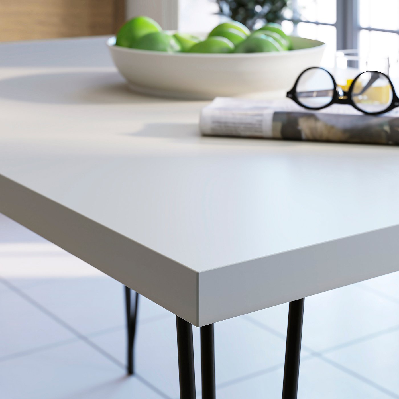 SKÅLSTA table, light grey-beige/hairpin black-grey, 140x80 cm