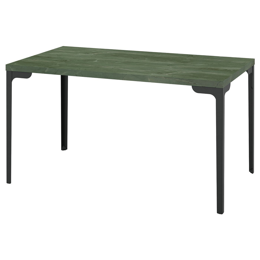 SKÅLSTA table, dark grey-green marble effect/straight black-grey, 140x80 cm