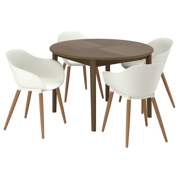 SKANSNÄS / GRÖNSTA table and 4 chairs, with armrest brown/white, 115/170 cm