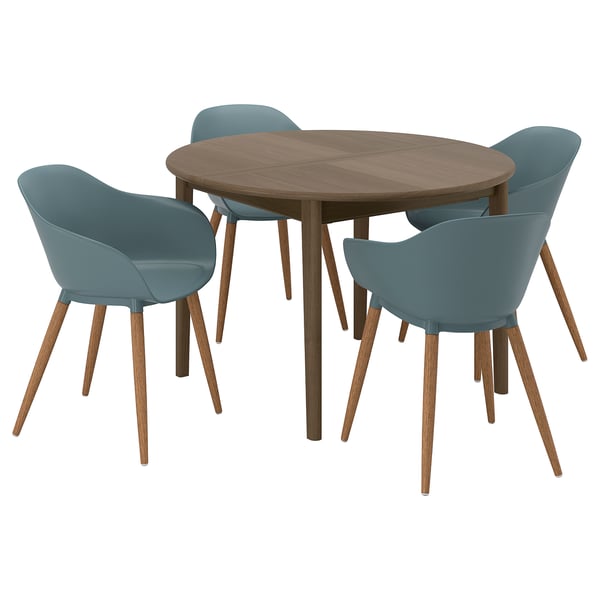 SKANSNÄS / GRÖNSTA table and 4 chairs, with armrest brown/turquoise, 115/170 cm