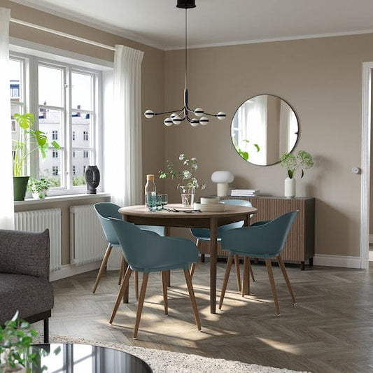 Ikea SKANSNÄS / GRÖNSTA - Table and 4 chairs, with armrests brown/turquoise,115/170 cm