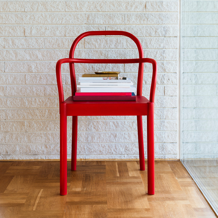 SKANSNÄS / STOCKHOLM 2025 table and 4 chairs, brown beech/red, 150/205 cm