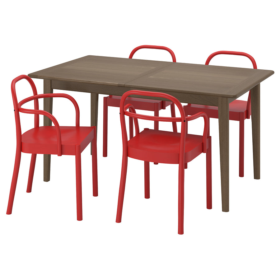 SKANSNÄS / STOCKHOLM 2025 table and 4 chairs, brown beech/red, 150/205 cm