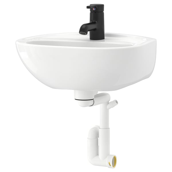 SKATSJÖN wash-basin w water trap/mixer tap, white, 45x35 cm
