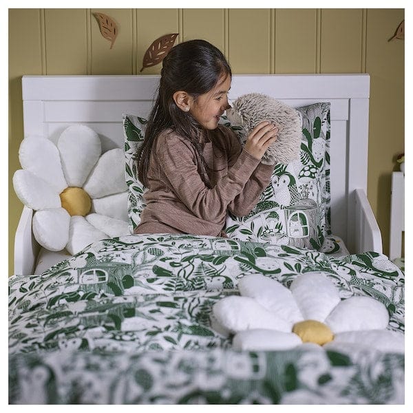 Ikea SKOGSDUVA - Duvet cover and pillowcase, white green/forest pattern, 150x200/50x80 cm