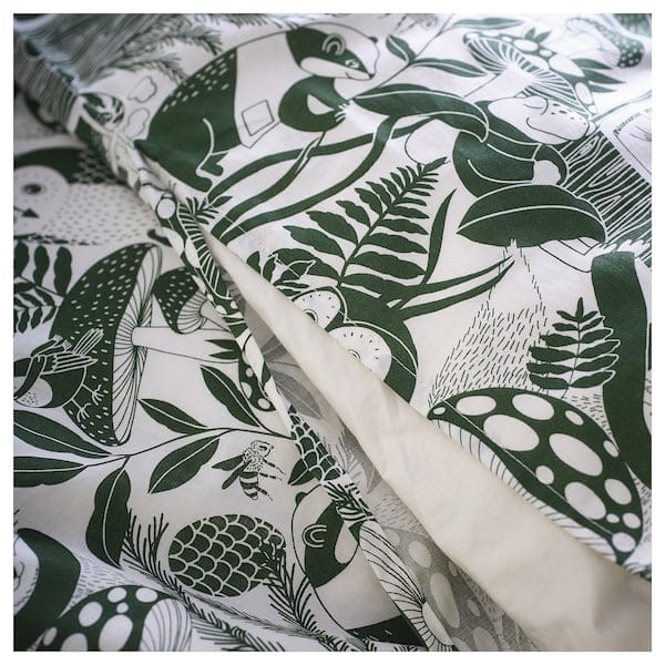 Ikea SKOGSDUVA - Duvet cover and pillowcase, white green/forest pattern, 150x200/50x80 cm