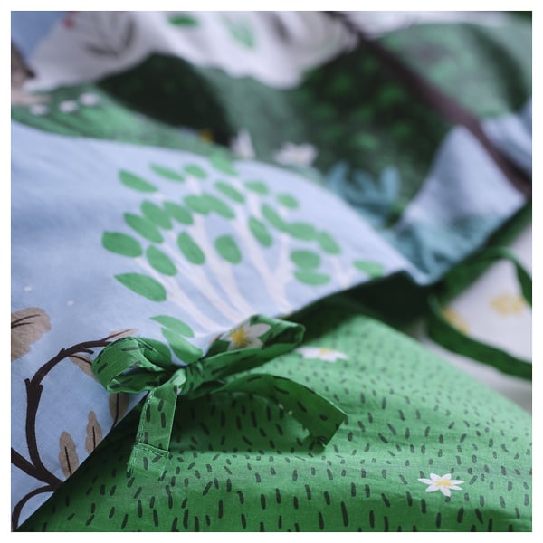 SKOGSDUVA duvet cover and pillowcase, blue green/forest pattern, 150x200/50x80 cm