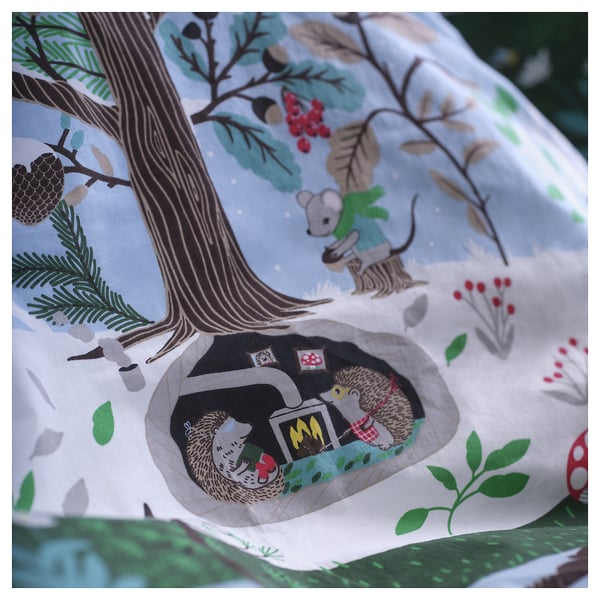 SKOGSDUVA duvet cover and pillowcase, blue green/forest pattern, 150x200/50x80 cm