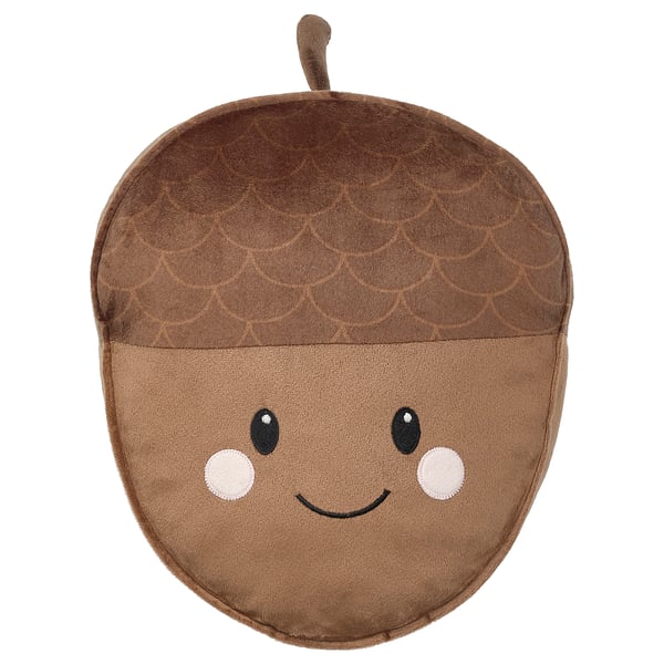 SKOGSDUVA cushion with pocket, acorn shaped/brown, 32x37 cm