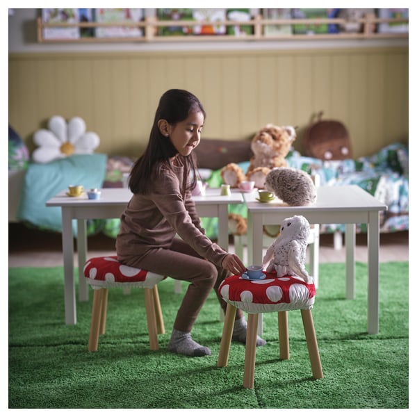 SKOGSDUVA stool cover, toadstool shaped/red white, 30 cm