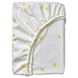 SKOGSDUVA fitted sheet, white yellow/flower pattern, 90x200 cm