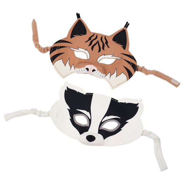 SKOGSDUVA mask, set of 2, badger/lynx multicolour