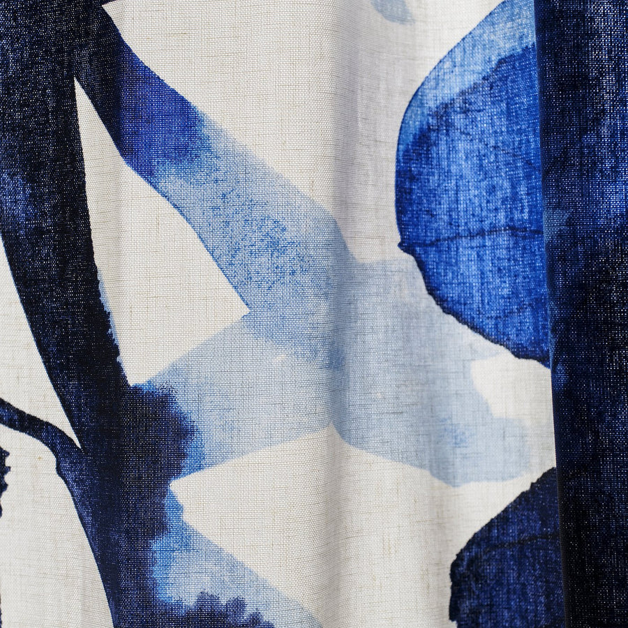 SKOGSNÄSSLA curtains, 1 pair, white/blue floral pattern/with heading tape, 300x145 cm