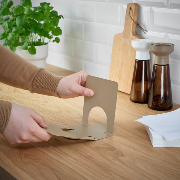SKOGSRÖR napkin holder, light grey-brown, 13x12 cm