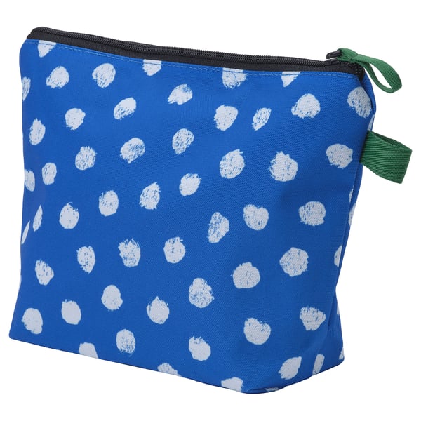 SKOGSSALLAT toiletry bag, blue/white/dotted, 30x21x10 cm