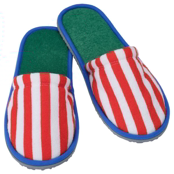 SKOGSSALLAT slippers, red/white/striped, L/XL