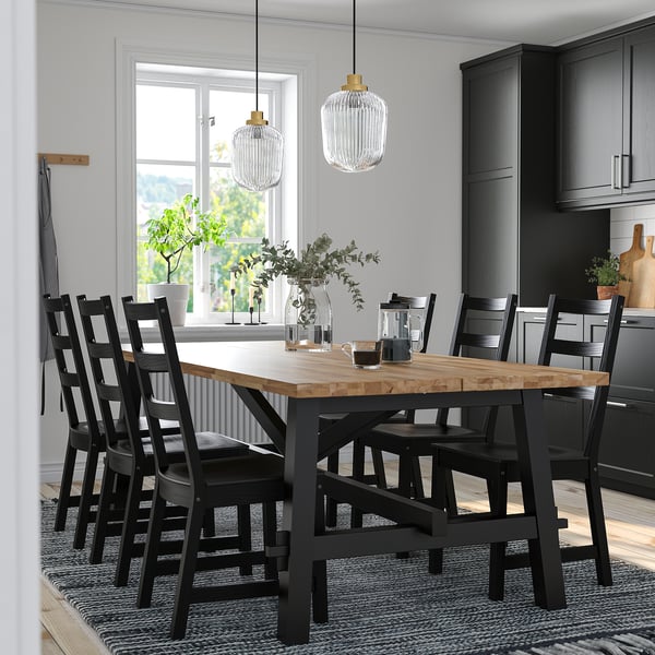 SKOGSTA / NORDVIKEN table and 6 chairs, acacia/black, 235x100 cm