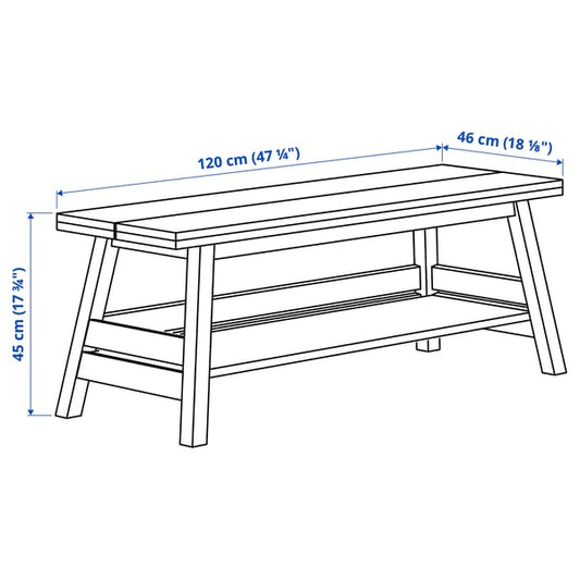 SKOGSTA bench with storage, acacia/black, 120 cm