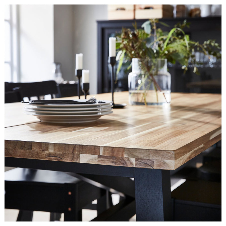 SKOGSTA / RAMSNÄS table and 6 chairs, acacia black/anthracite Vissle dark grey, 235x100 cm