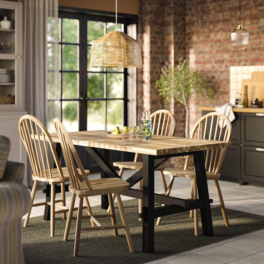 SKOGSTA table and 4 chairs, acacia/black/acacia, 160x81 cm