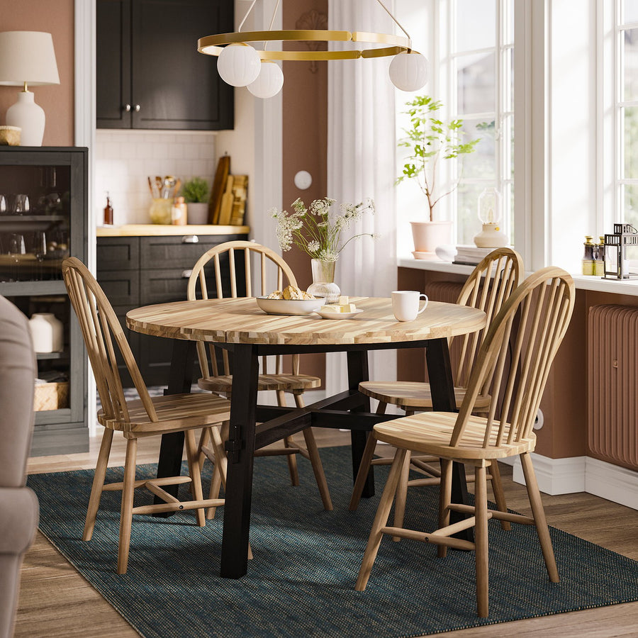 SKOGSTA table and 4 chairs, acacia/black/acacia, 120 cm
