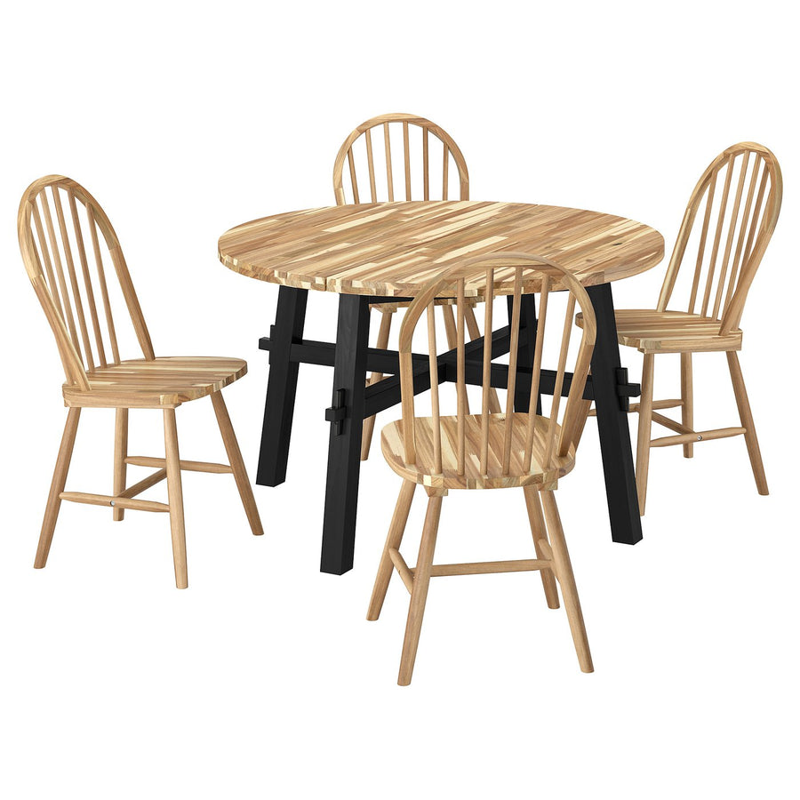 SKOGSTA table and 4 chairs, acacia/black/acacia, 120 cm