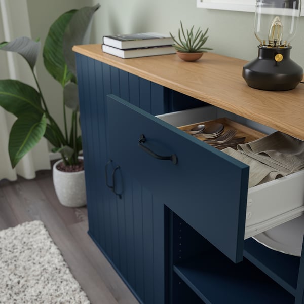 SKRUVBY sideboard, black-blue, 120x38x90 cm