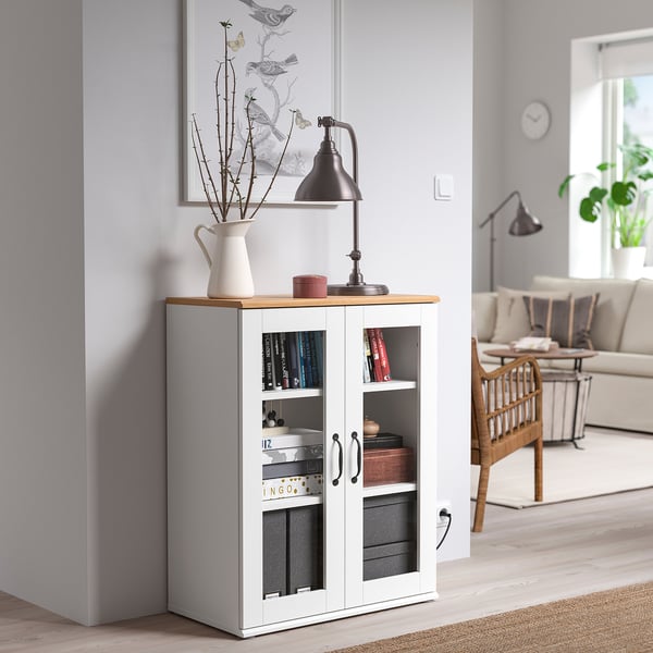 SKRUVBY cabinet with glass doors, white, 70x90 cm