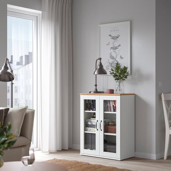 SKRUVBY cabinet with glass doors, white, 70x90 cm