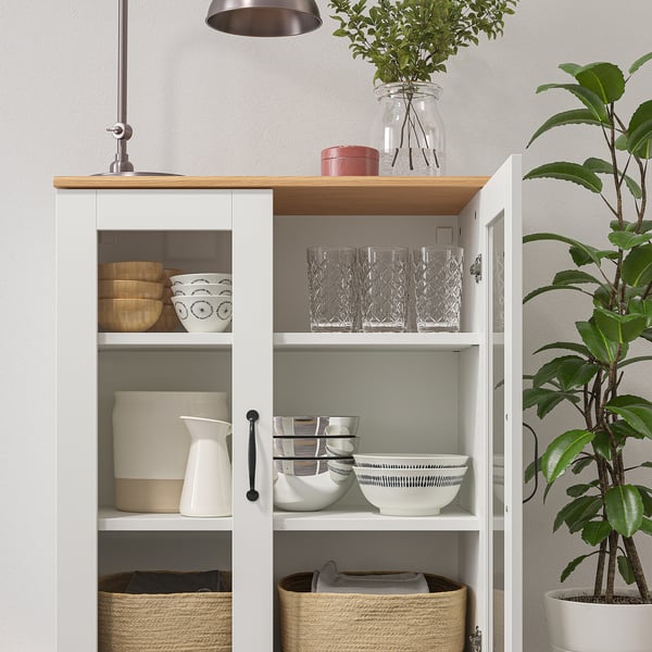 SKRUVBY cabinet with glass doors, white, 70x90 cm