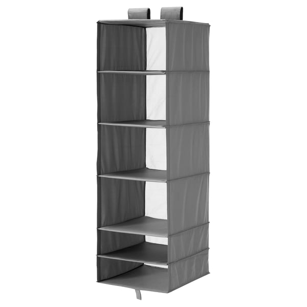 SKUBB storage with 6 compartments, dark grey, 35x45x125 cm