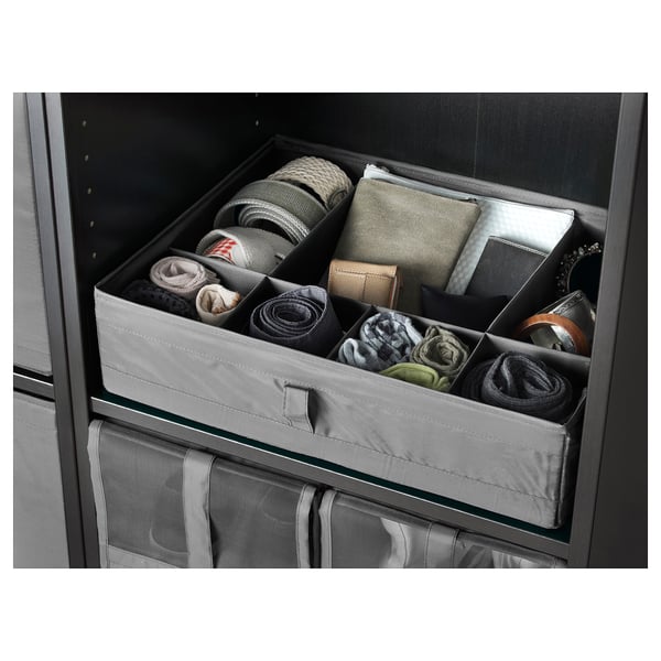 SKUBB box with compartments, dark grey, 44x34x11 cm