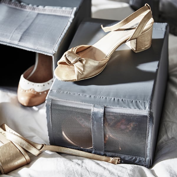 SKUBB shoe box, dark grey, 22x16x34 cm, 4 pack