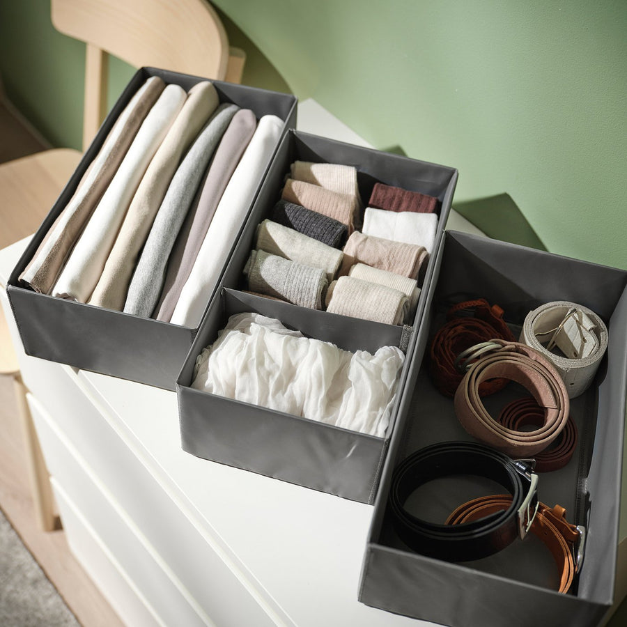 SKUBB box, set of 3, dark grey, 20x38x12 cm