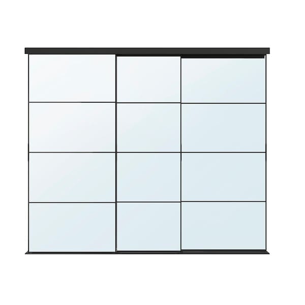 Ikea SKYTTA / AULI - Sliding door combination, black/mirror glass, 276x240 cm