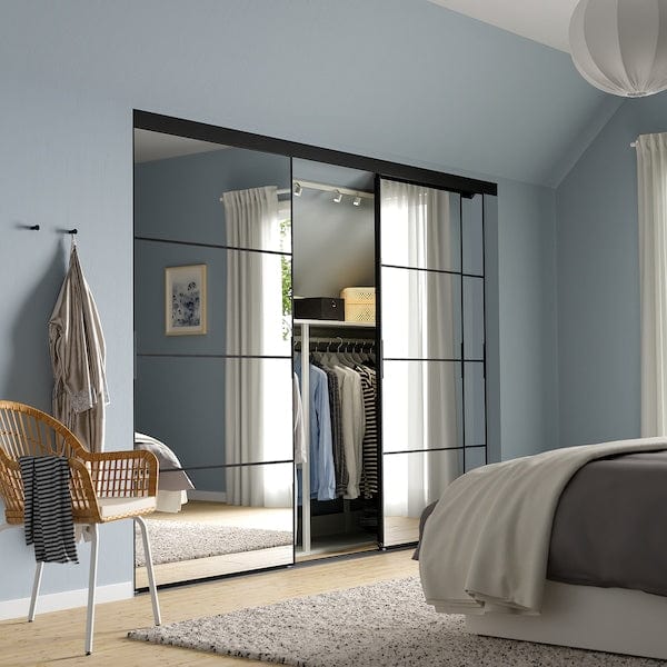 Ikea SKYTTA / AULI - Sliding door combination, black/mirror glass, 276x205 cm
